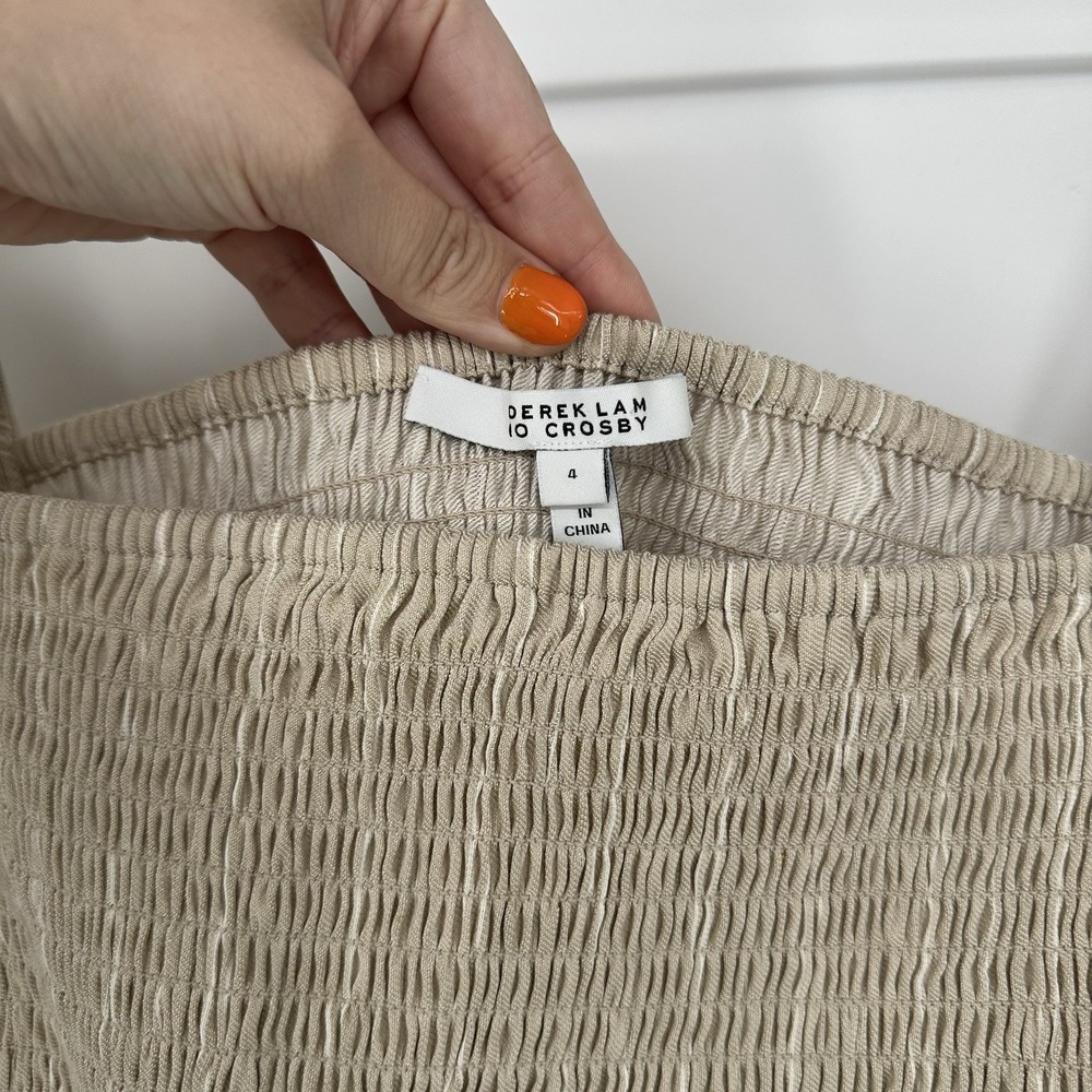 Derek Lam 10 Crosby Women'sLinen Blend Puffy Sleeve Striped Smocked Blouse Sz 4 - Picture 6 of 9